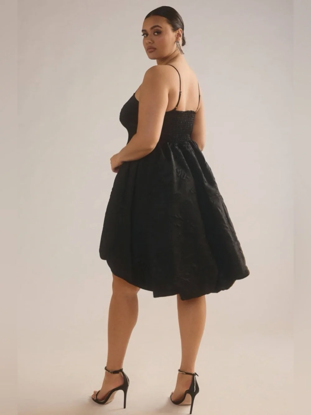 Anthropologie Black Jacquard Bubble Dress 16W Spaghetti Strap Party Cocktail - Picture 5 of 12
